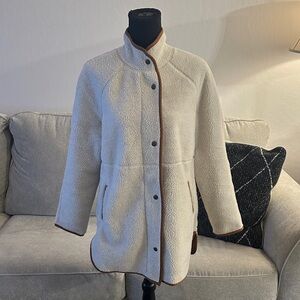 Old Navy Cream Teddy Jacket with Brown Trim